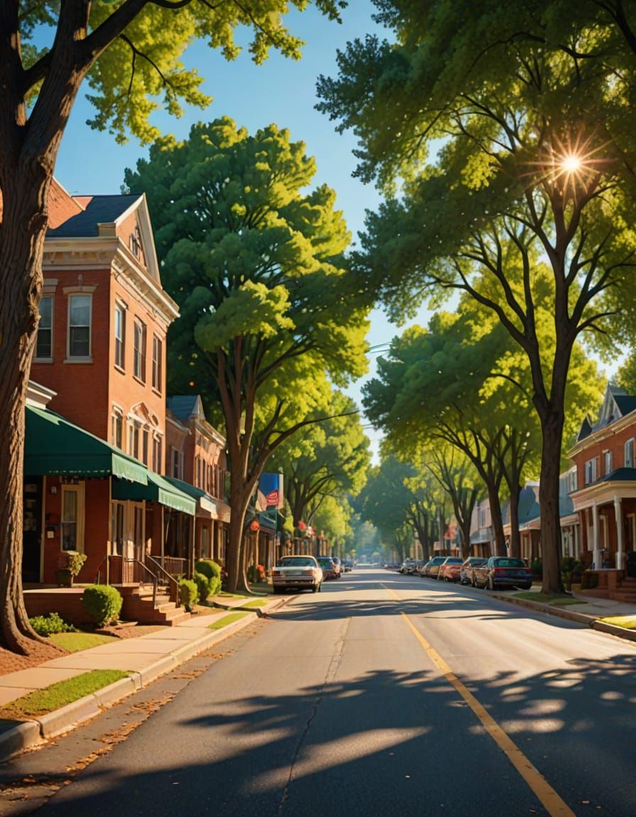 Idyllic Goldstone Alabama Streetscape in Classic Americana S...