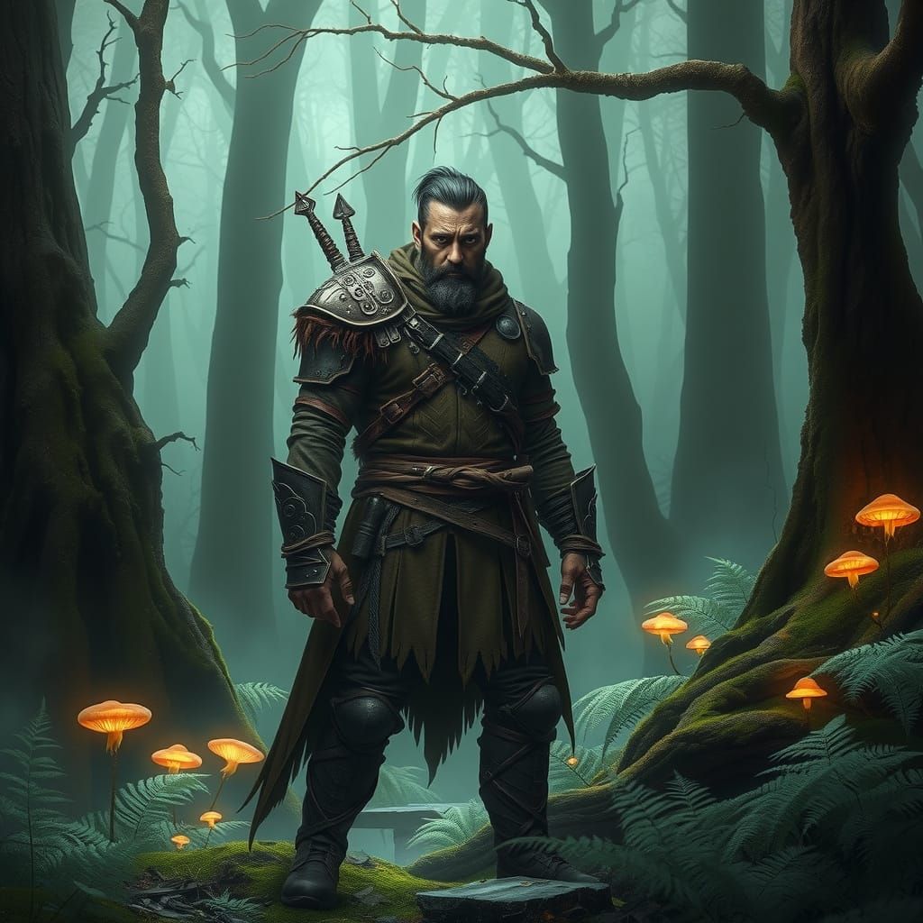 Woodland Warrior in Gothic Atmosphere, Fine Art Portrait