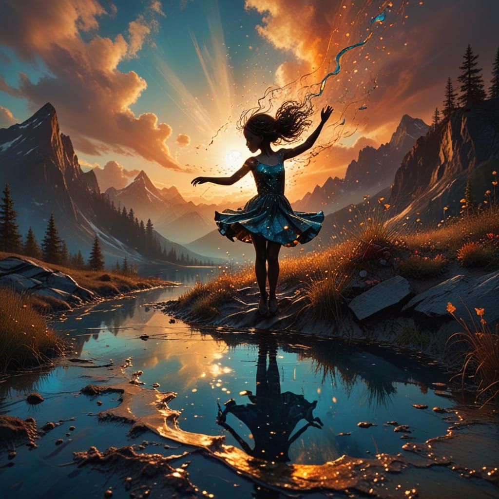 Ethereal Sheet Music Creates Child's Shadow: Alcohol Ink Art