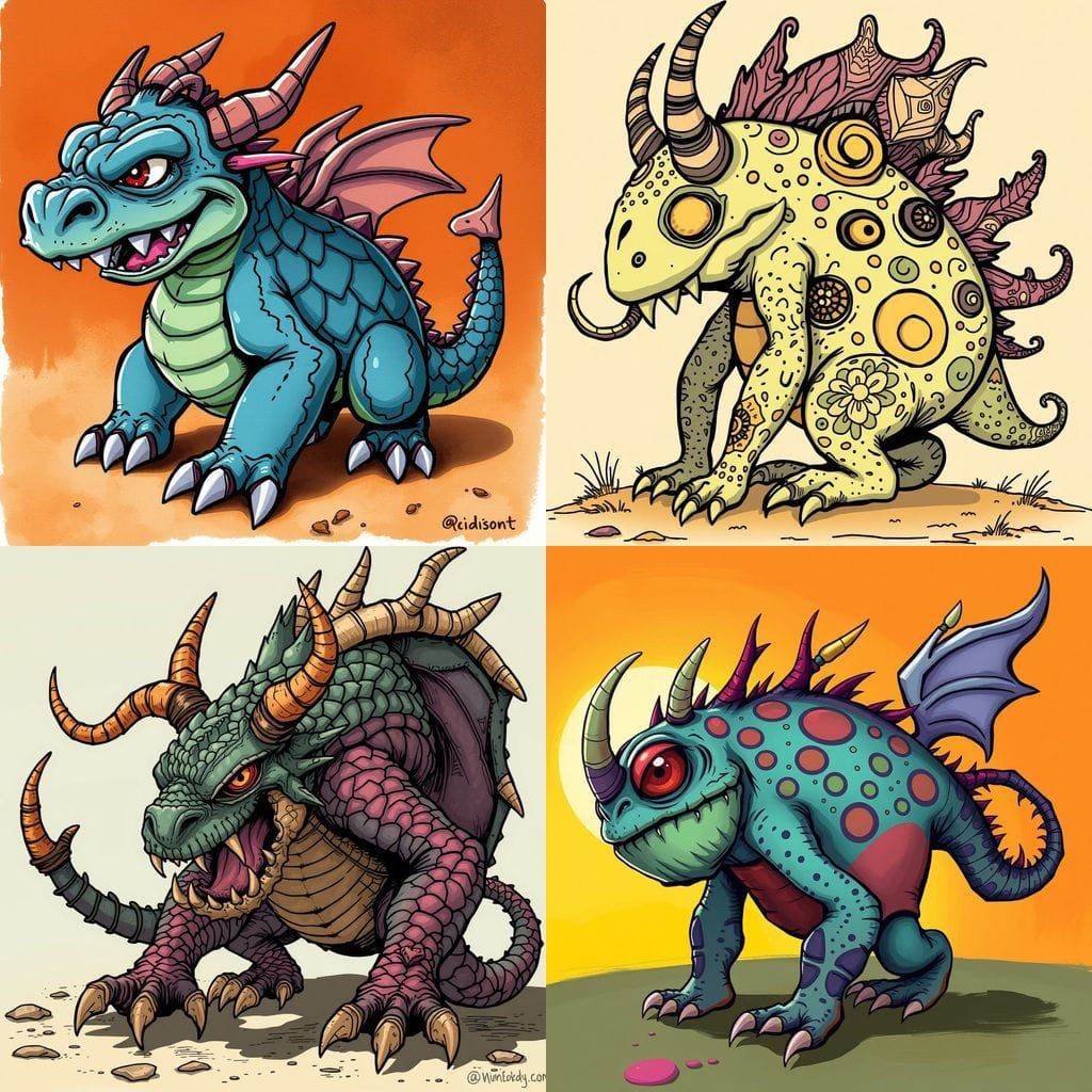 Fantasy Monster in Handcrafted Cartoon Style