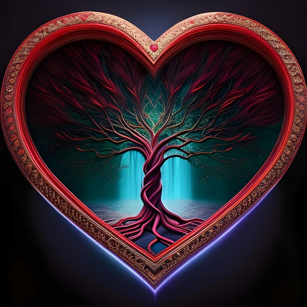 Flaming Heart Tree of Life: Detailed Fantasy Art
