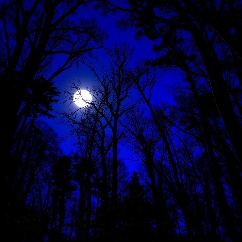 Full Moon Over Forest in Hyperrealistic Style