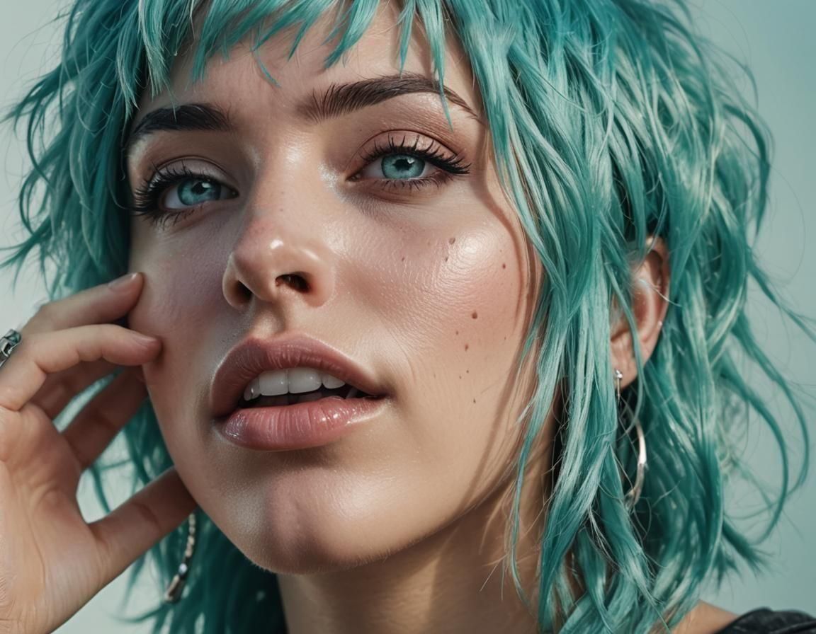 Girl with Turquoise Hair in Realistic Portrait
