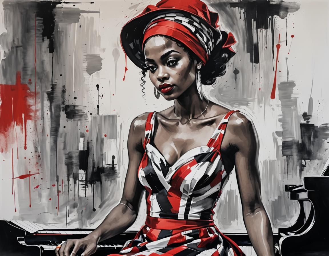 Abstract Oil Painting of Woman at Piano