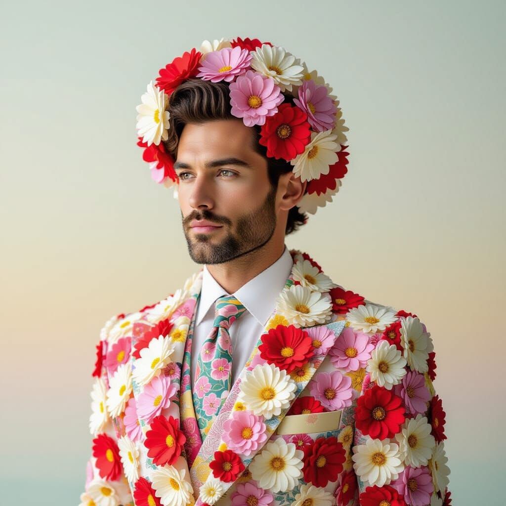 Floral Man Portrait in Dreamlike Style
