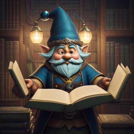 Mischievous Gnome in Storybook Library, 3D Render