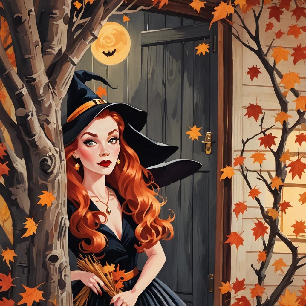 Retro Pinup Witch in Gouache Style