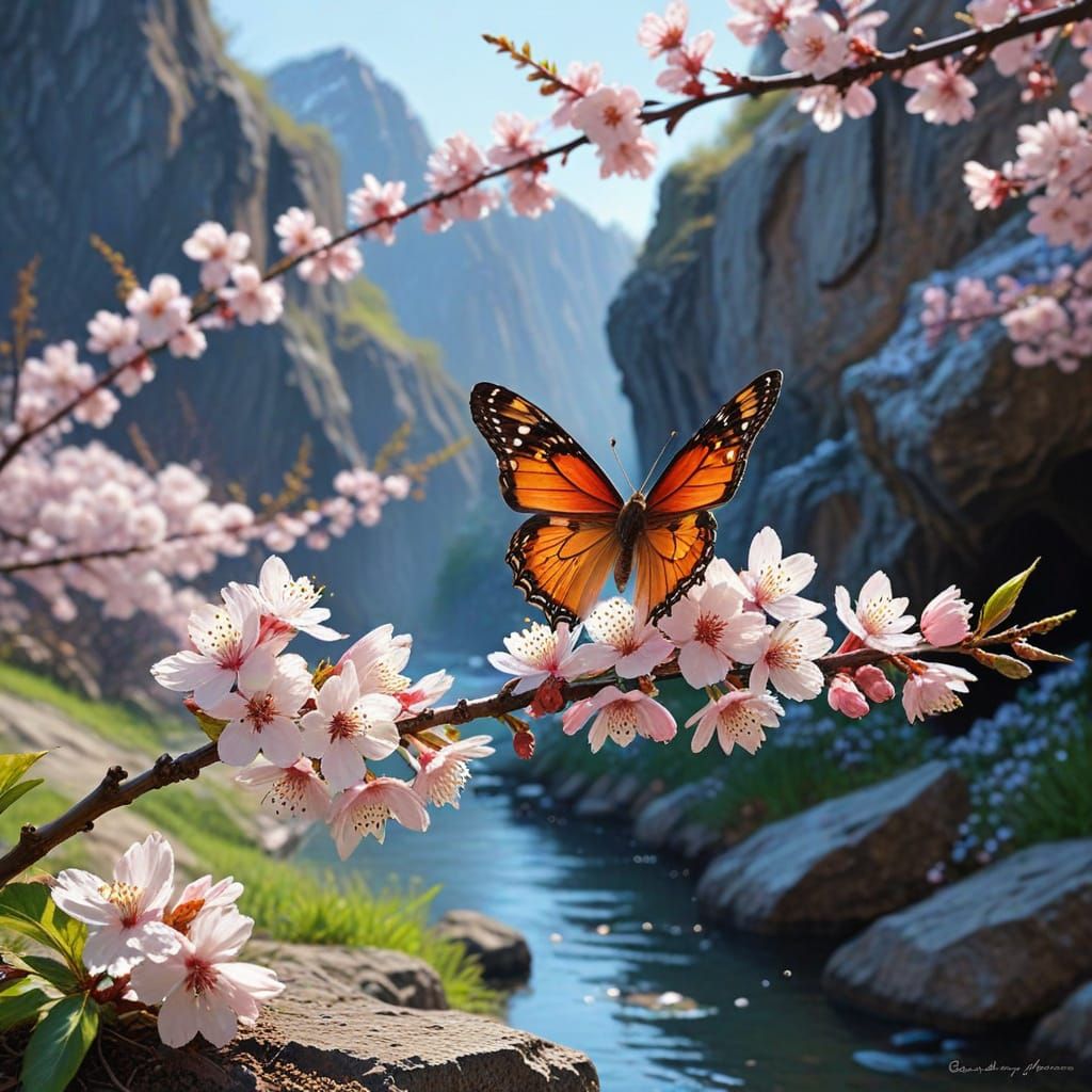 Impasto cherry blossoms in the morning to see your calling for a cave which is essentially the first butterfly I see in ...