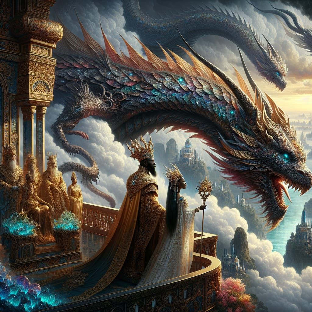 African Dragon and Royalty in Fantasy Concept Art