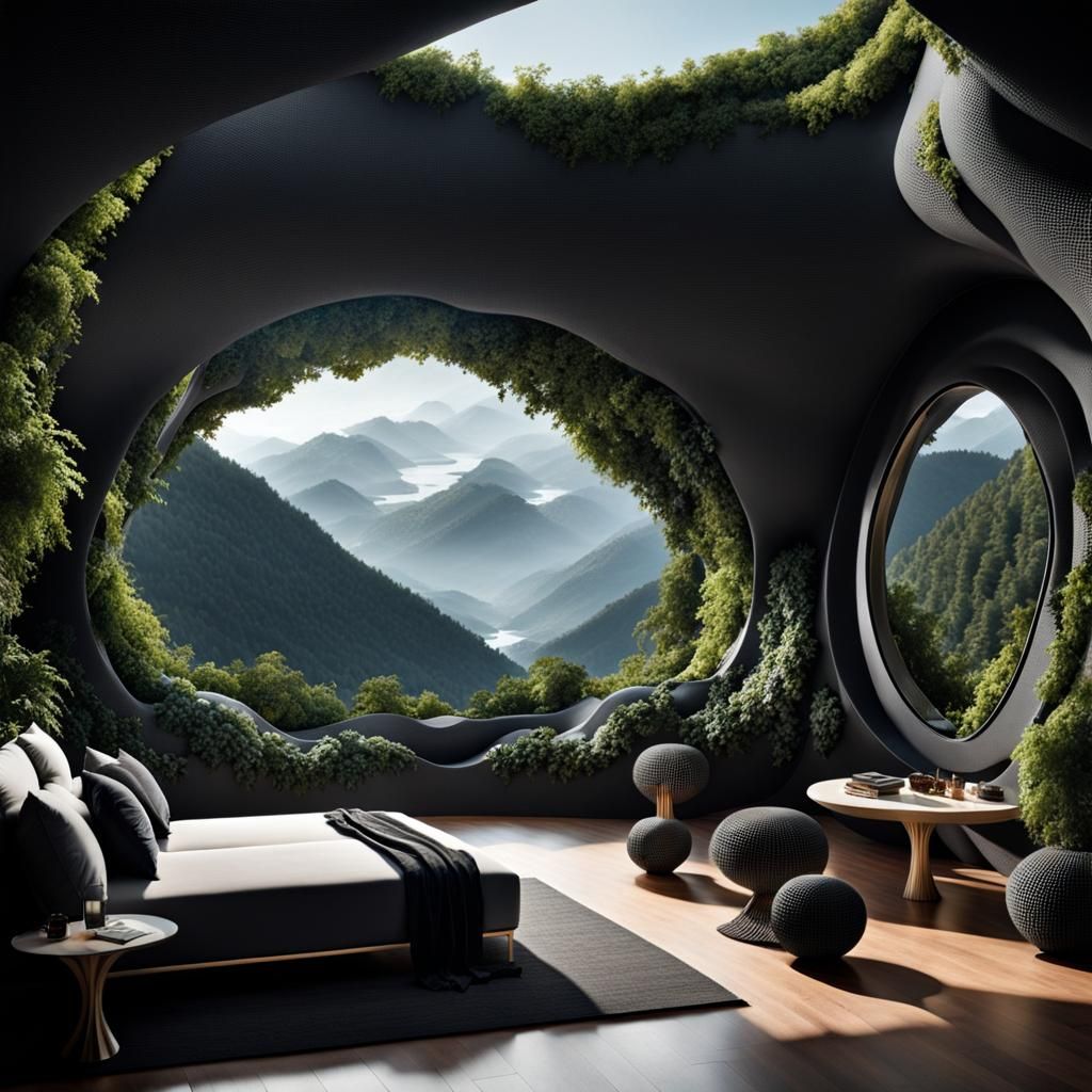 futuristic world where nature and technology collide in a stunning penthouse