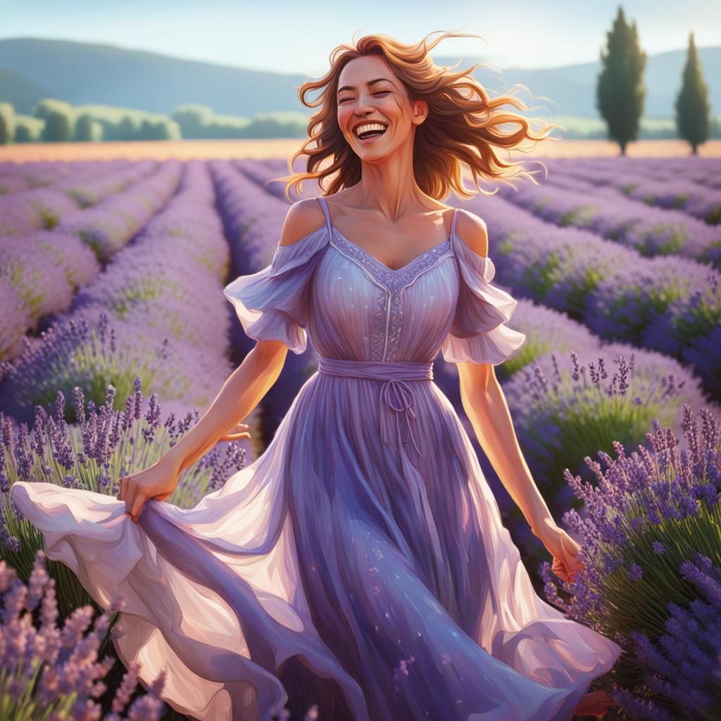 Woman Dancing in Lavender Field: Hyperdetailed Portrait