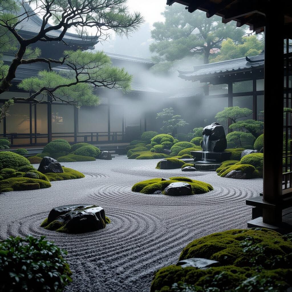 Misty Zen Garden: A Minimalist Contemplation