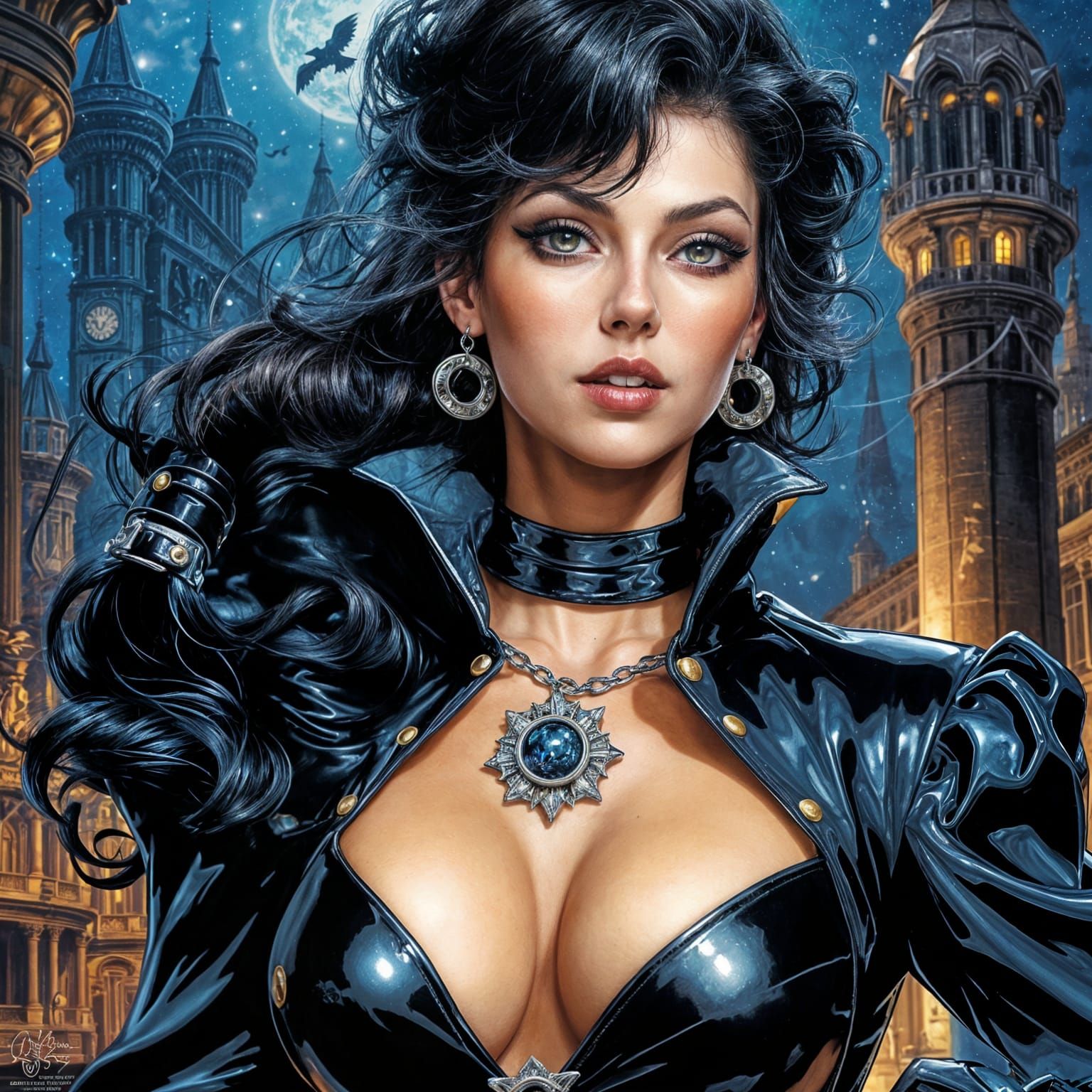 Gothic Dark Haired Mistress in Black Latex