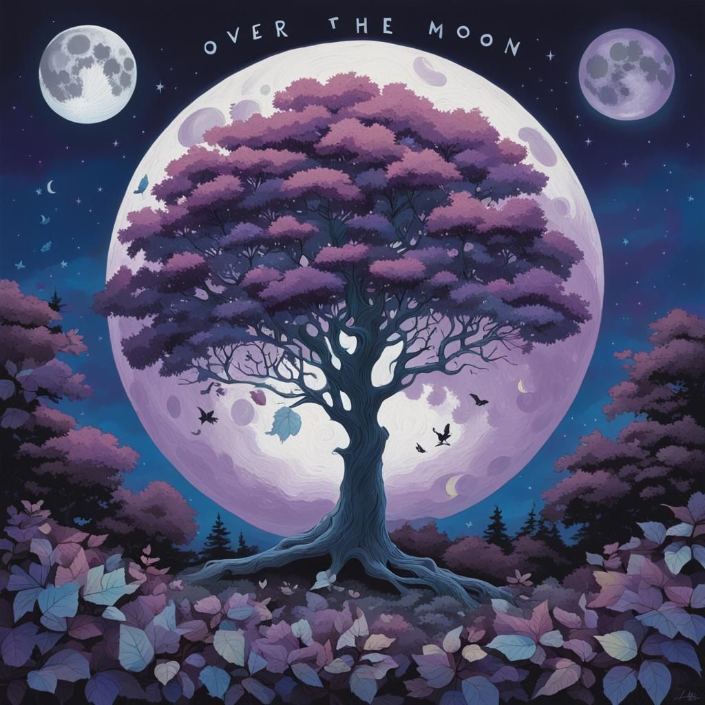 Record Cover Art: Purple Tree and Full Moon