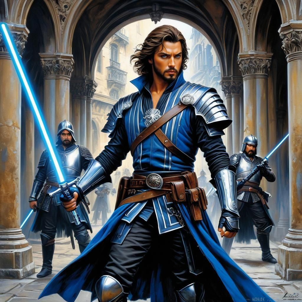 Musketeer Porthos with Lightsaber in Graffiti Art