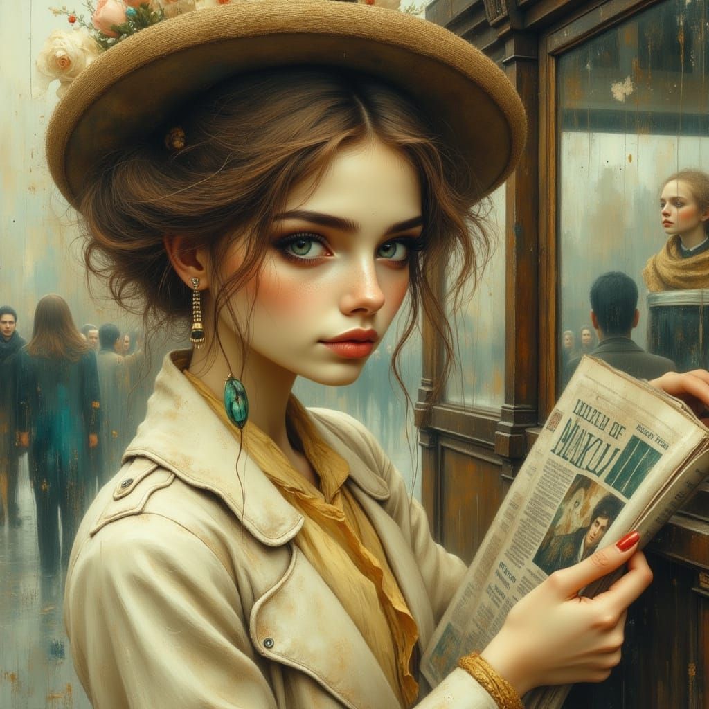 Elegant Woman at Kiosk in Gothic Romantic Style