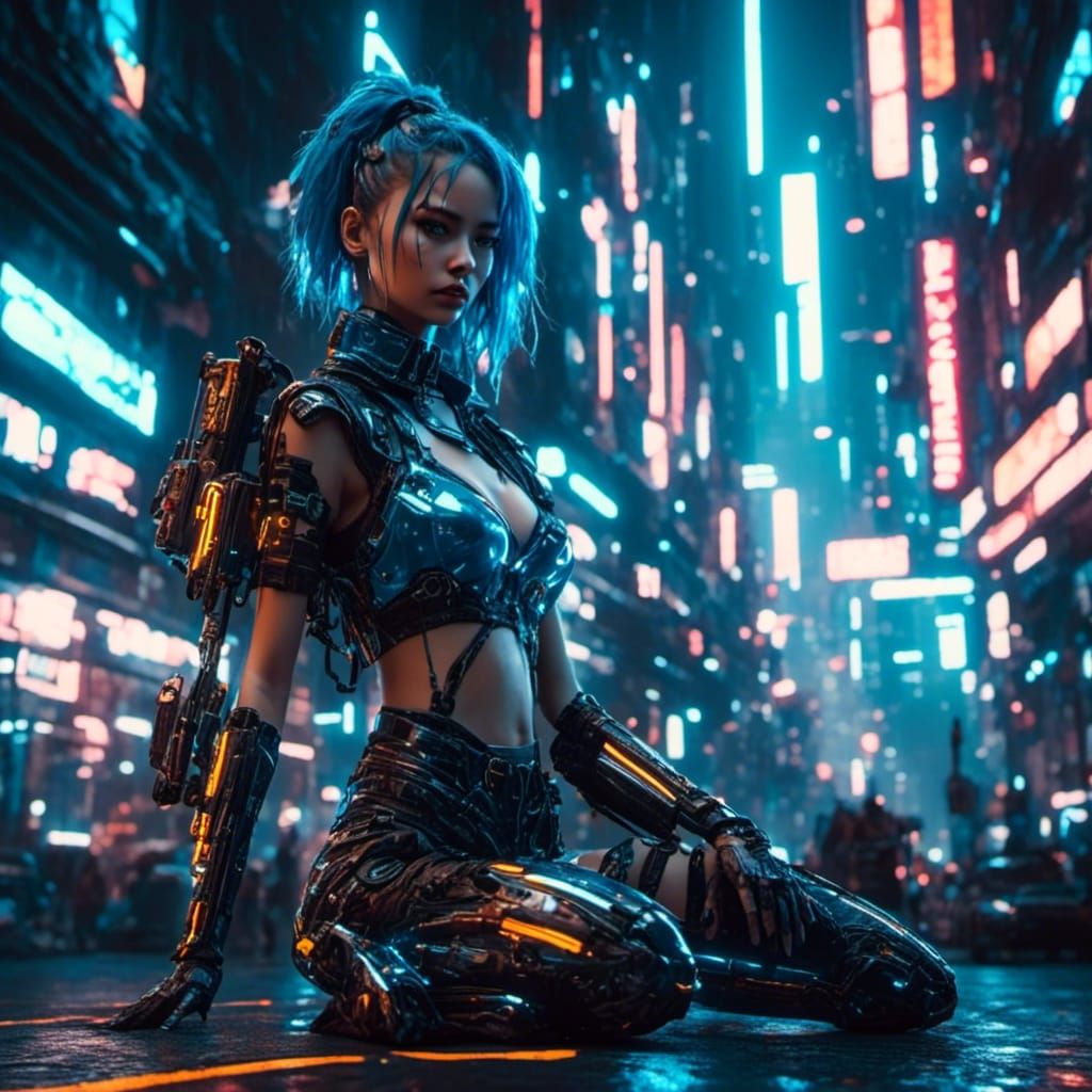Cyberpunk Girls in Neon Cityscape