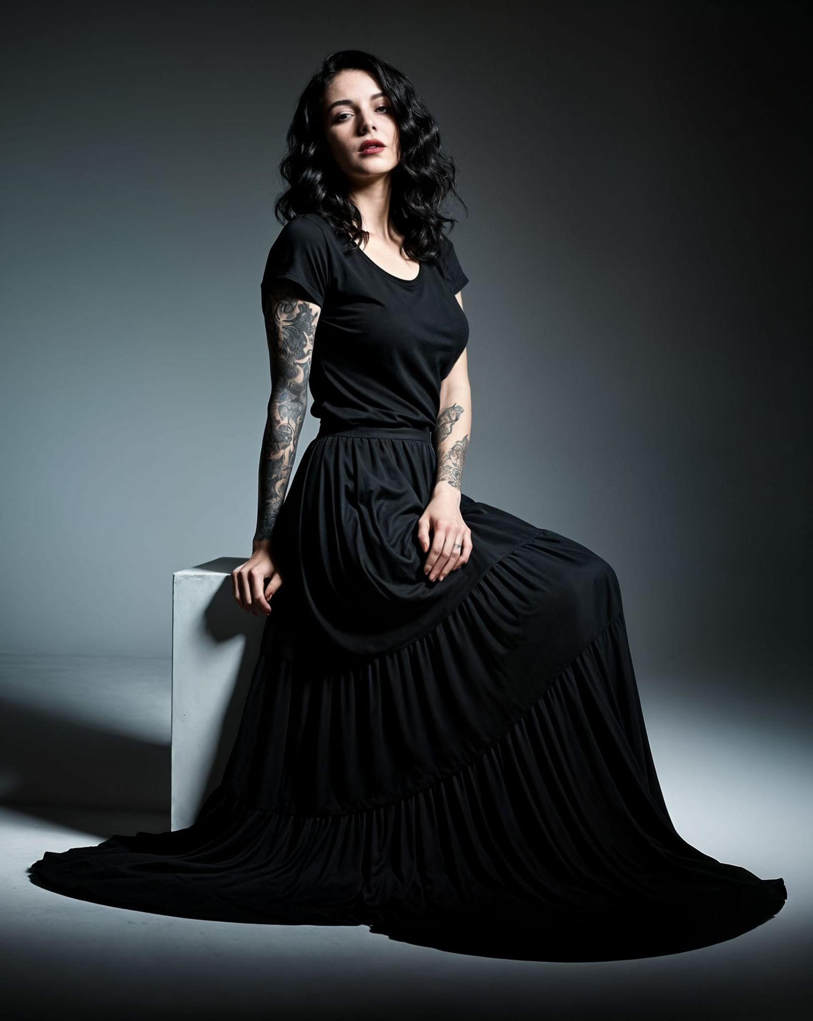 Elegant Woman in Monochromatic Shadow Play