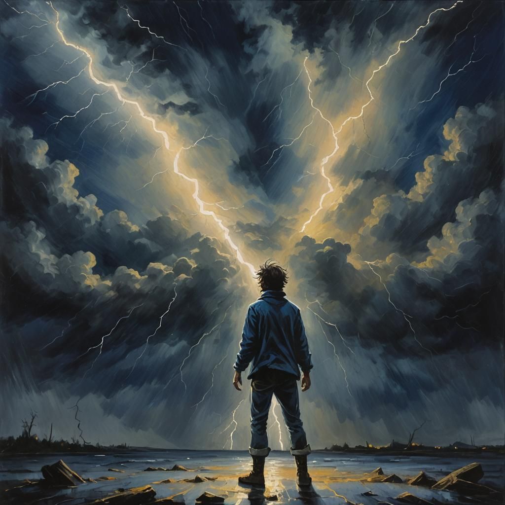 Storm Person: Cinematic Impasto Gouache Painting