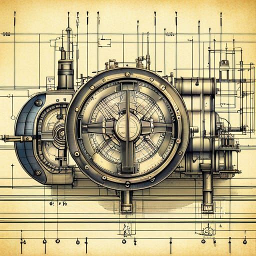 Detailed Submarine Blueprint: Technical Mechanical Drawing