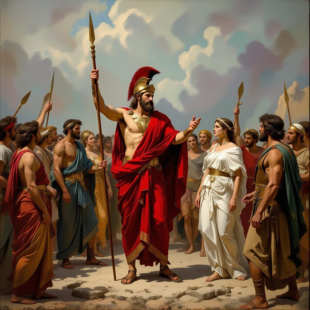 Epic Greek Mythology Scene in Dramatic Classical Style