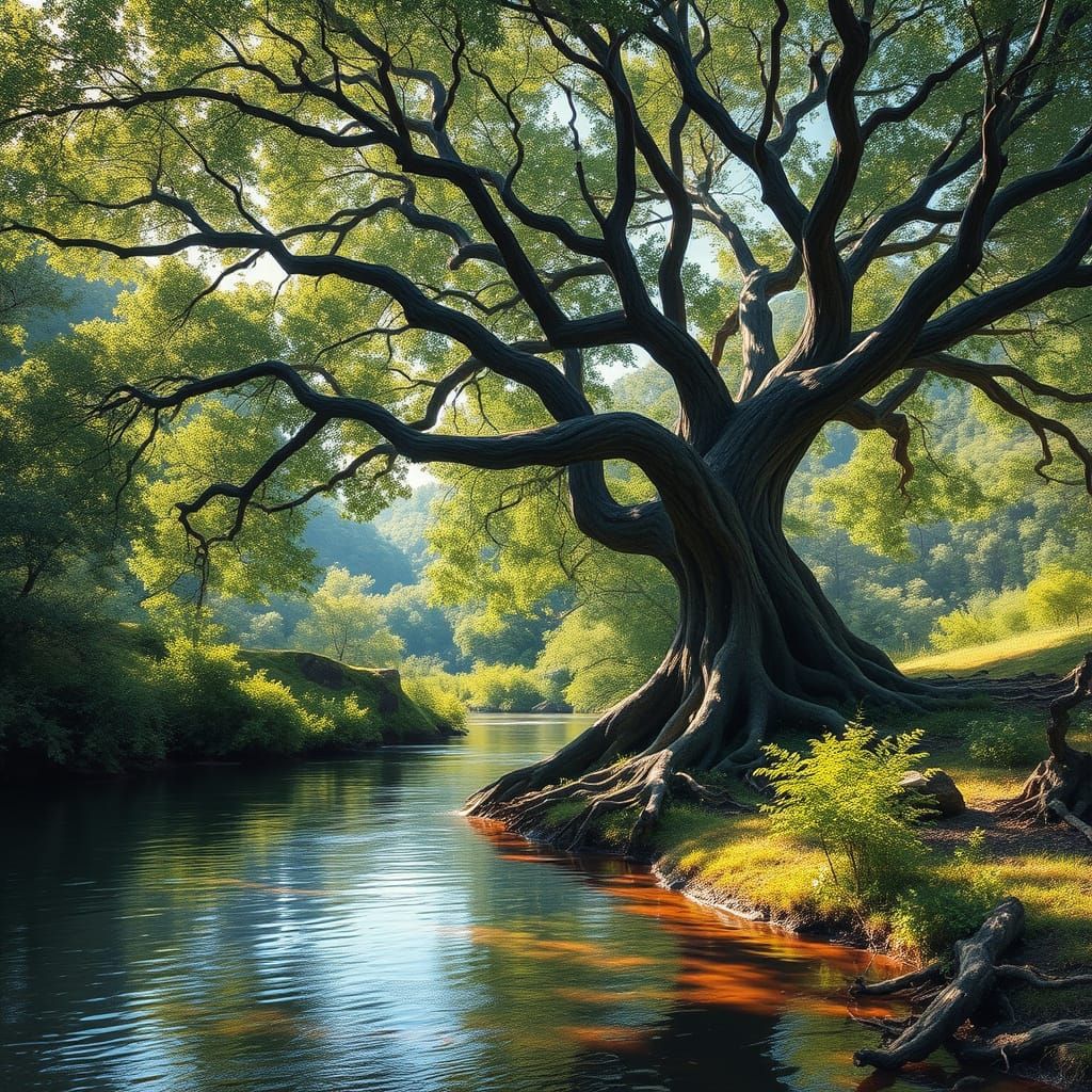 River Landscape in Impressionist Style