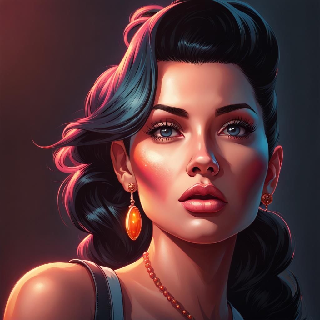 Rockabilly Pinup Girl in Hyperdetailed Splash Art