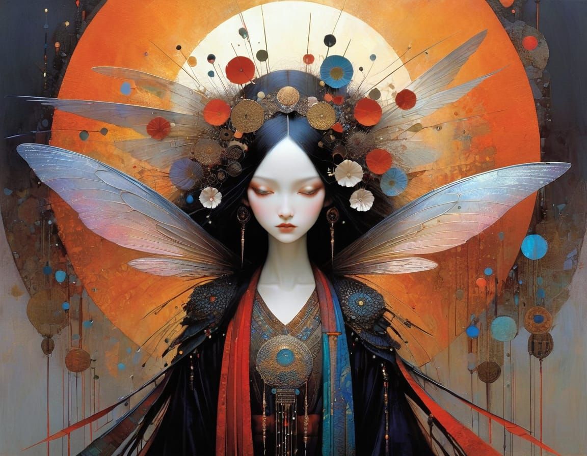 Whimsical Fairy in Vibrant Sunset Hues