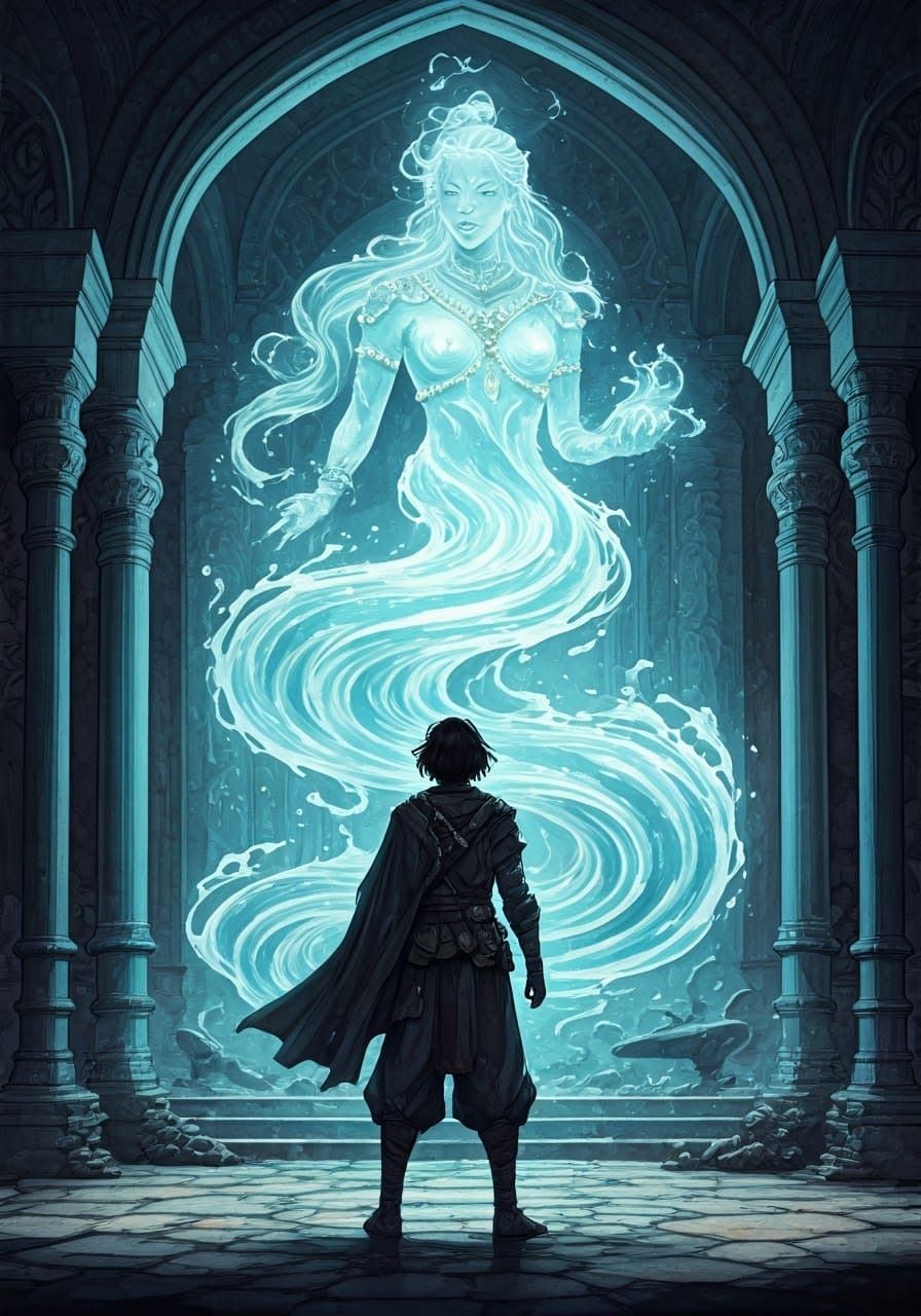Ethereal Water Genie in a Medieval Asian Setting