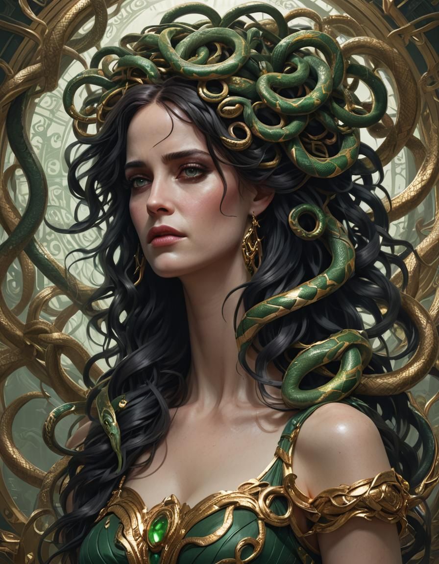 Medusa Portrait in Art Nouveau Style