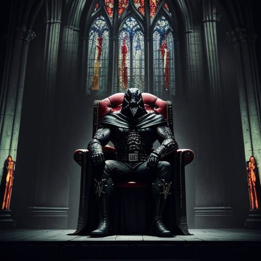 Demonic Wrestler on Throne in Gothic Cathedral