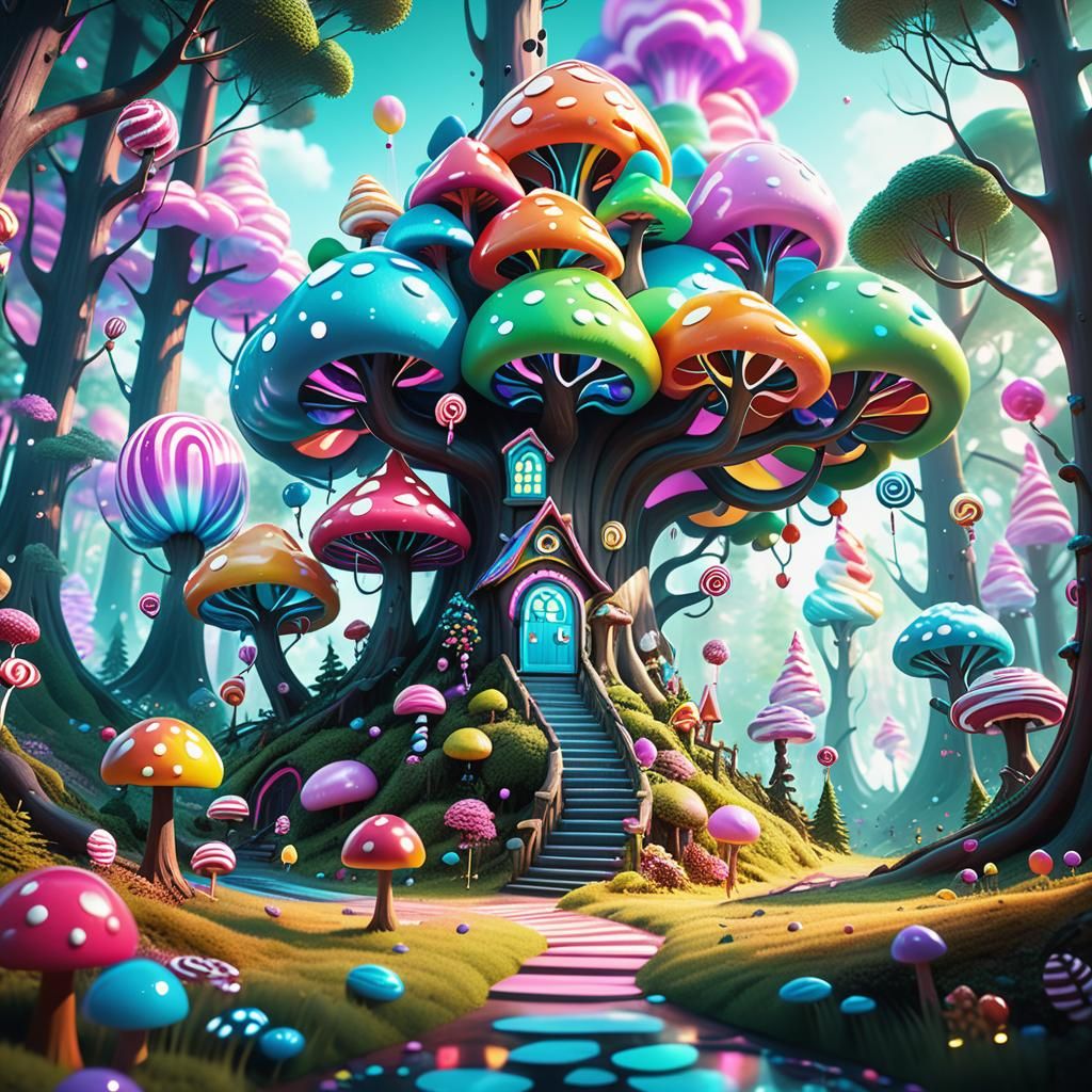 Candy Forest Digital Matte Painting in Postmodern Style