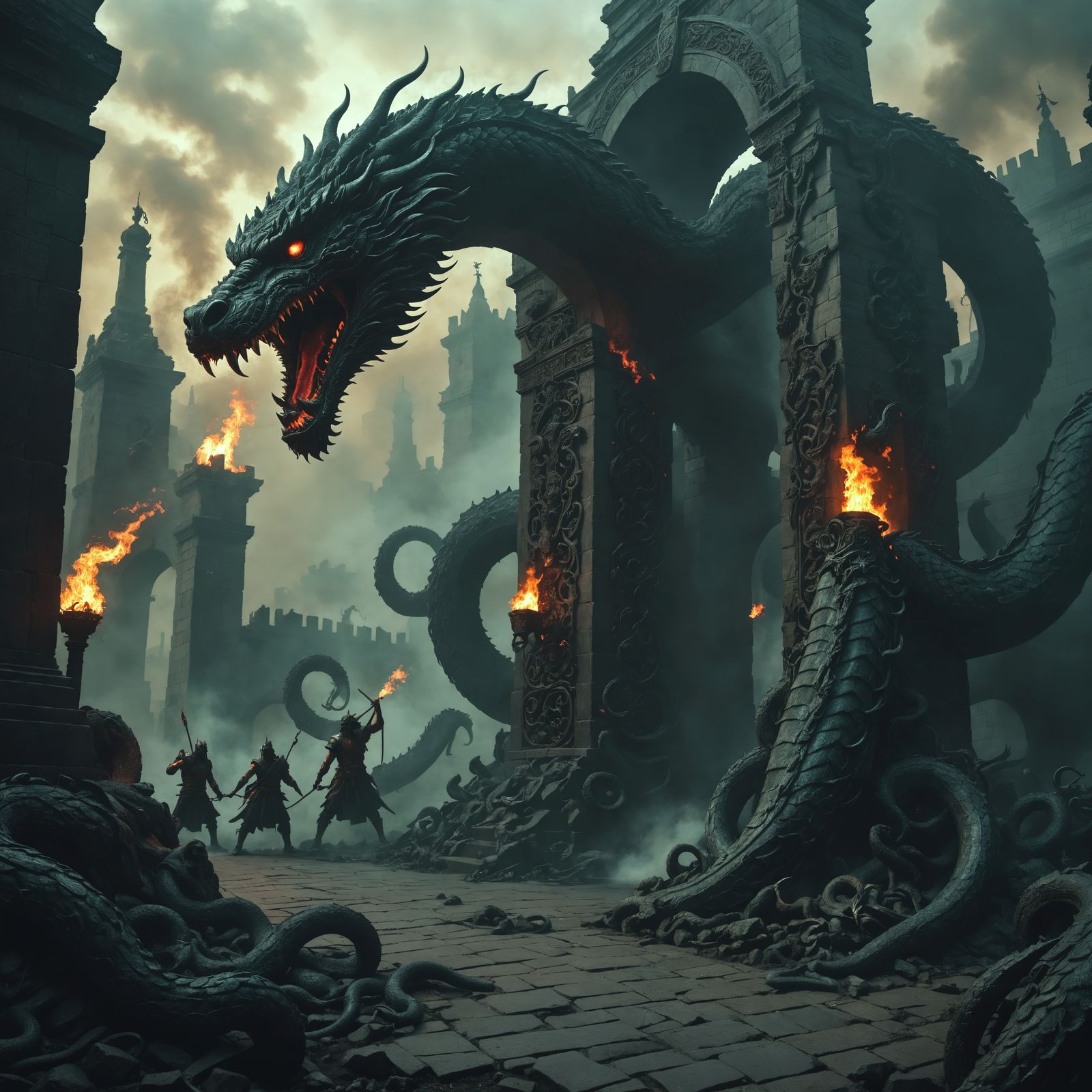 Ancient Guardian of Hell's Entrance in Vivid Colors