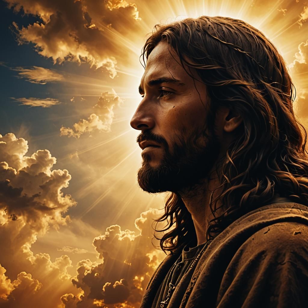 Radiant Silhouette of Jesus Christ in Ethereal Cloudscape