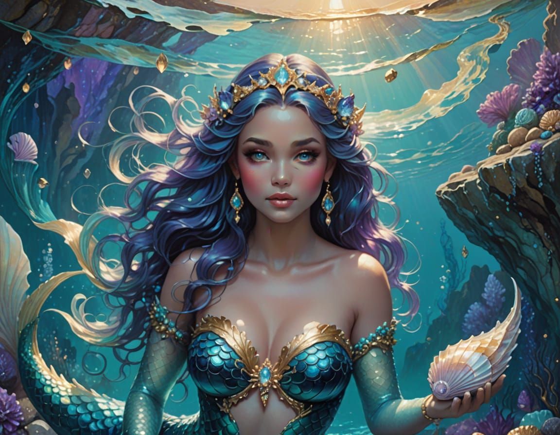 Rococo Mermaid with Seashell Bra and Jewels