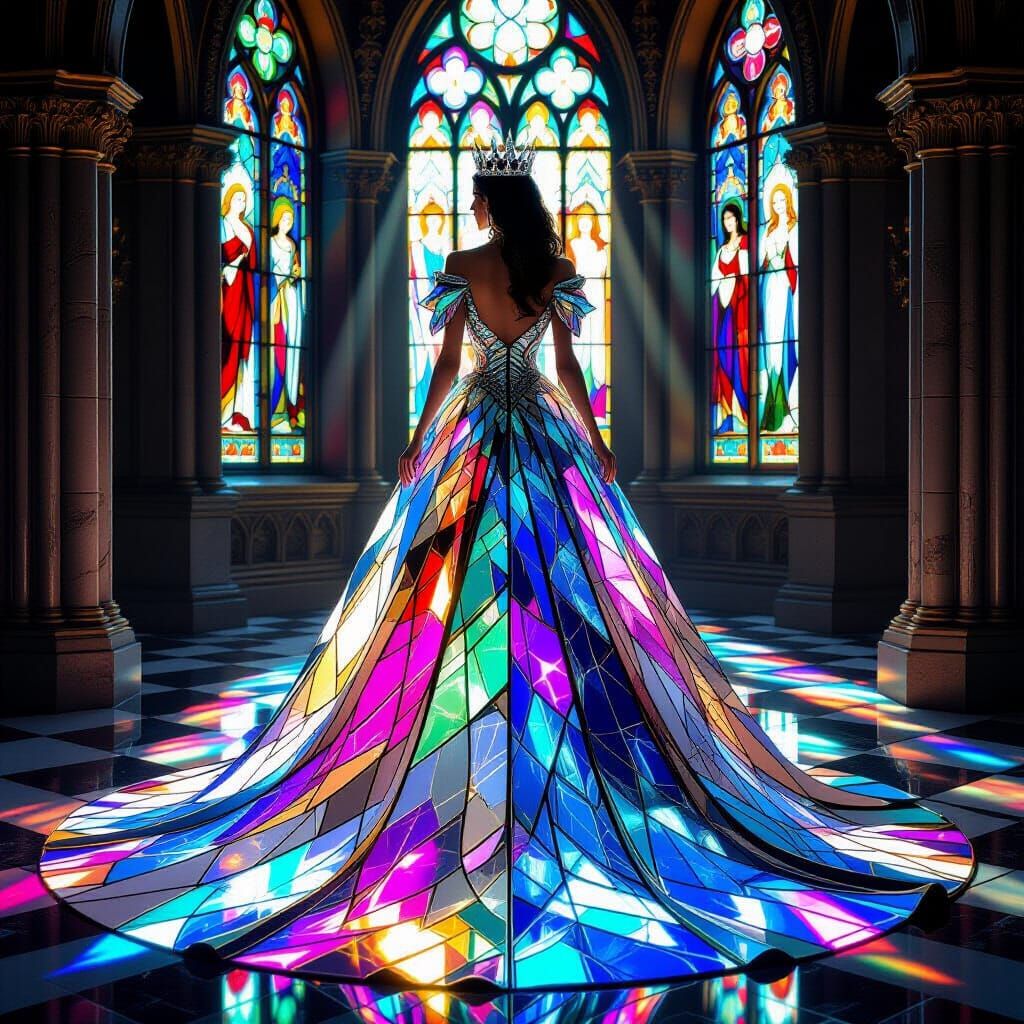 Regal Queen in Iridescent Glass Gown