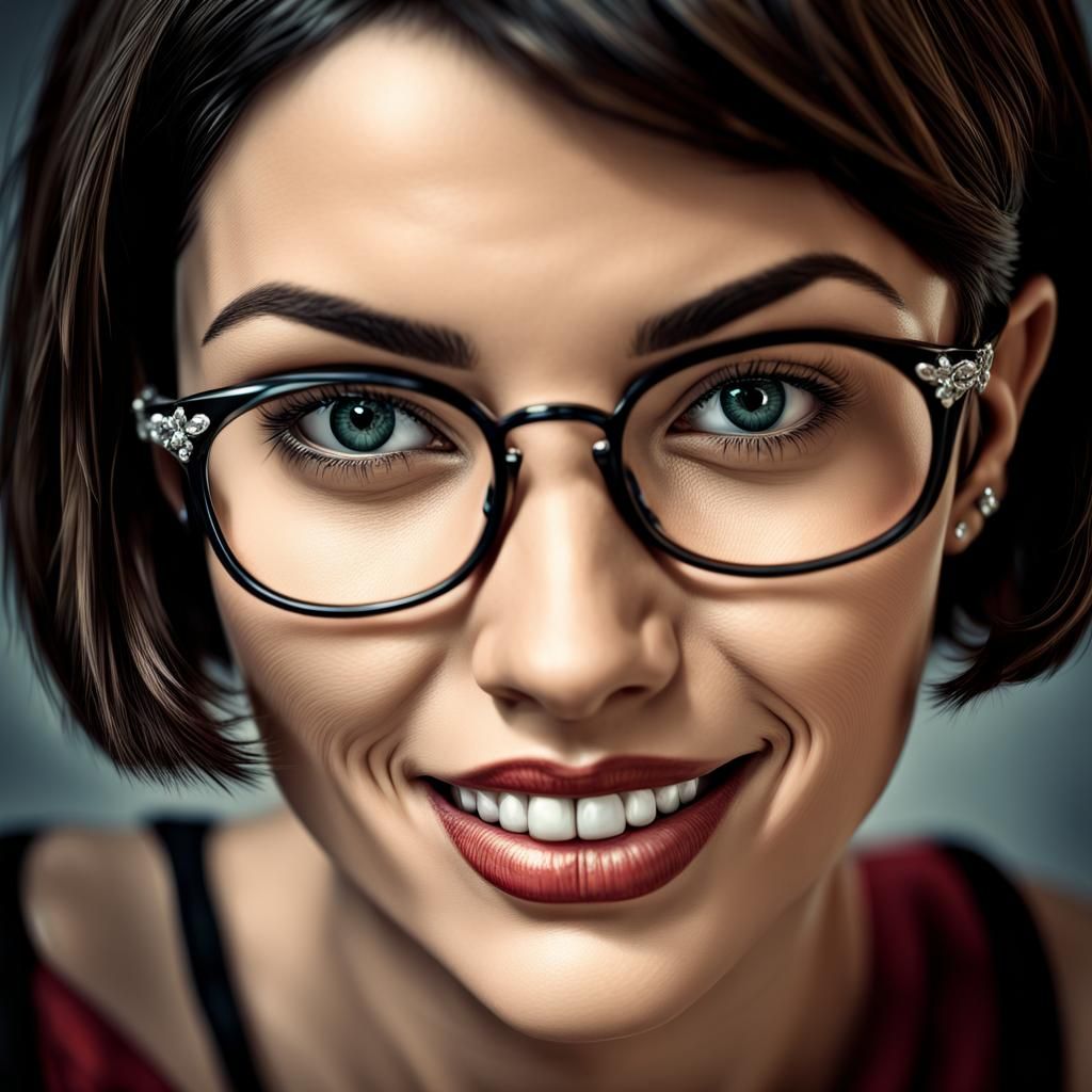 Hyperrealistic Portrait of Brunette Woman with Glasses