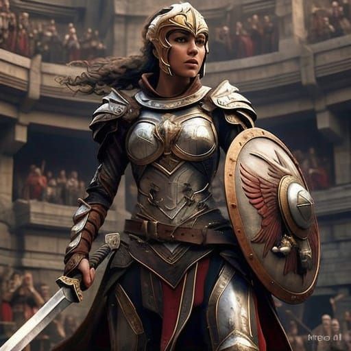 Vivacious Roman Warrior Triumphs in Decadent Arena