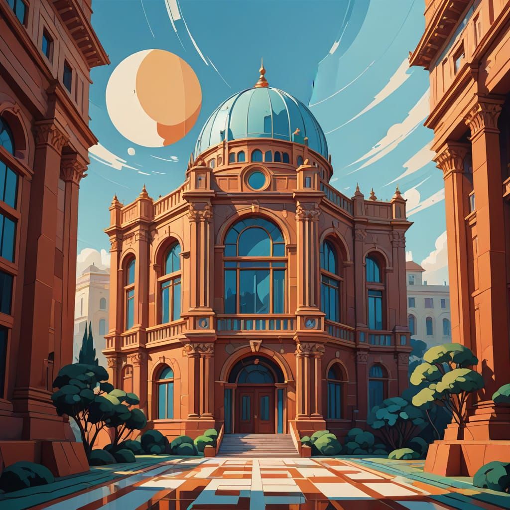 Dreamlike Palace in Warm, Brown Tones and Soft Blue
