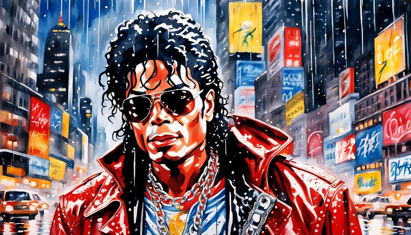 Michael Jackson Portrait in Rainy New York, Pop Art