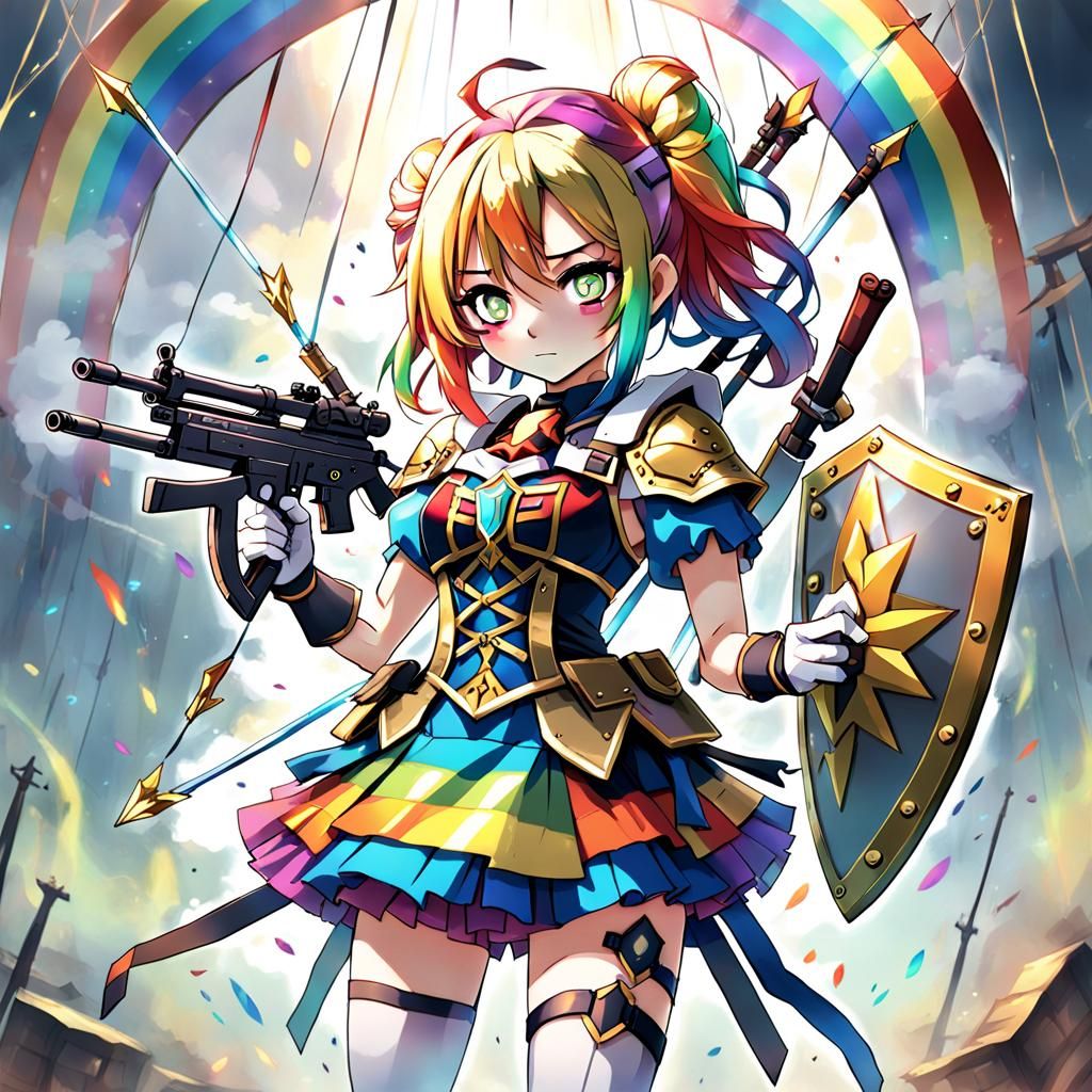 Anime Style Marionette Warrior with Rainbow Dress