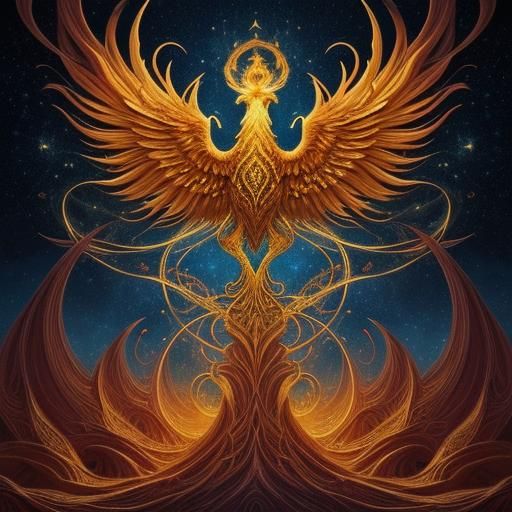 Blonde Phoenix Rising: Surreal Fractal Tarot Art