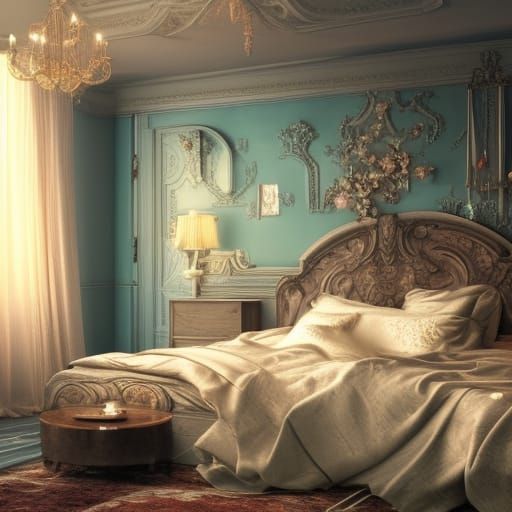 Fantasy Woman in Detailed Bedroom, Digital Painting