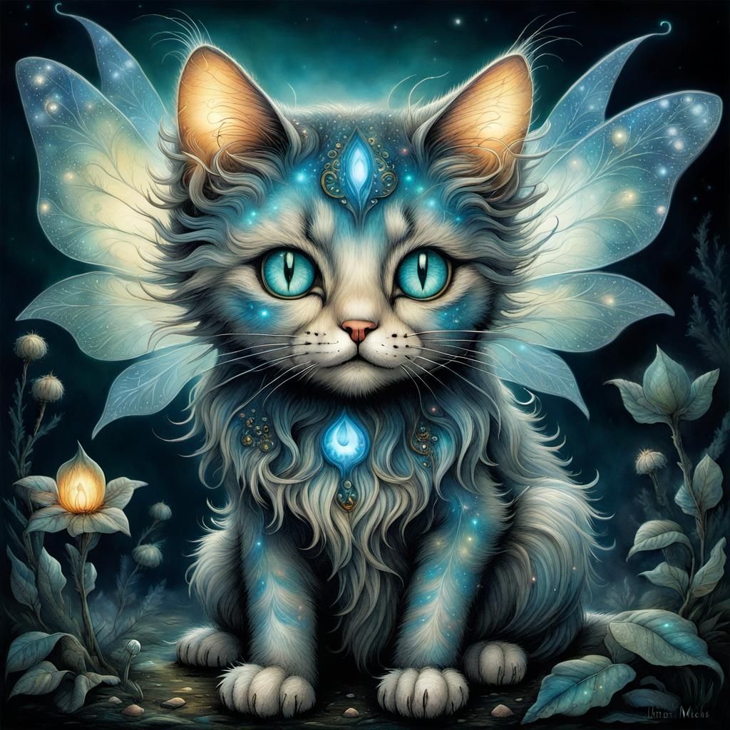 Bioluminescent Fairy Cat in Ethereal Wilderness