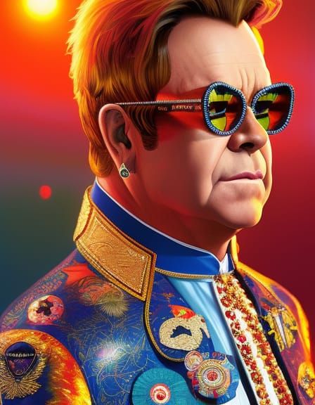 Sr Elton John wearing eccentric specs to blend in with the jacket