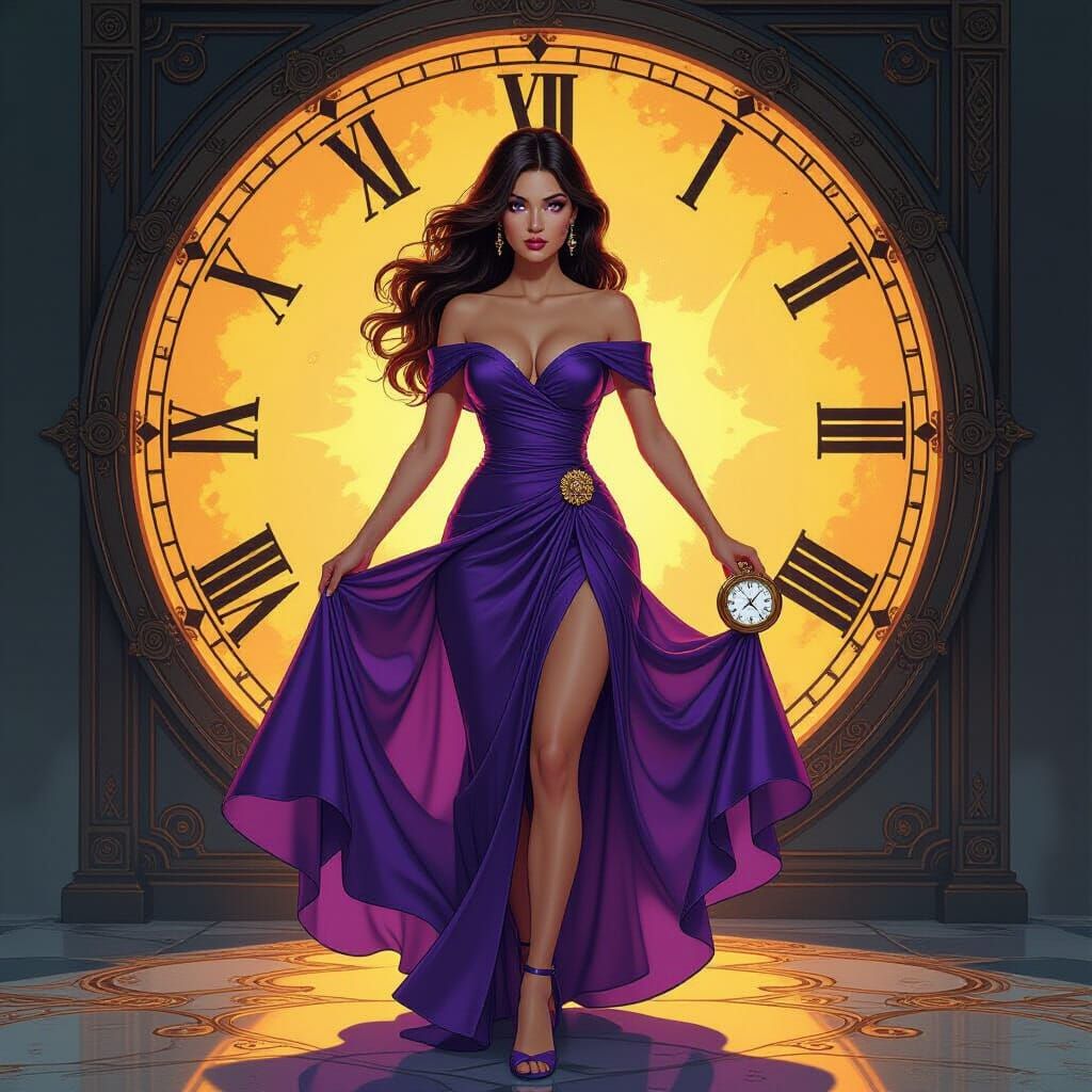 Woman's Portal to the Seventies in Alcohol Ink Style