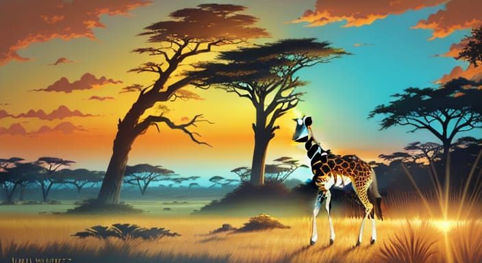 Majestic Giraffe Silhouette Against Sunset