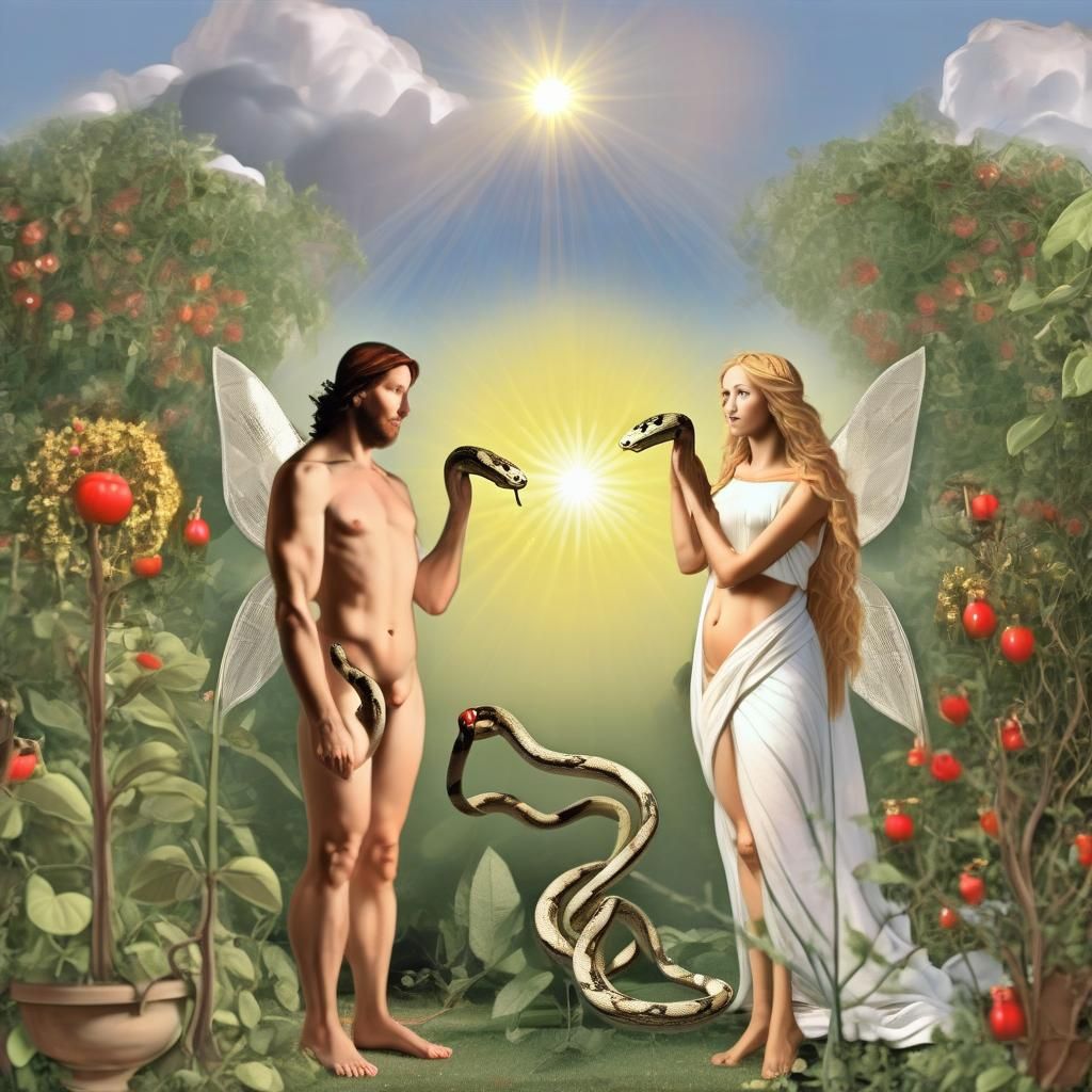 Adam and Eve in Eden Garden: Divine Light