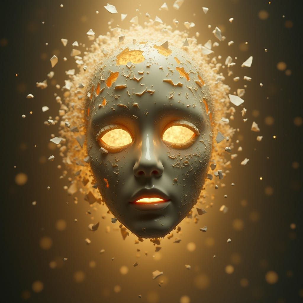Shattered Porcelain Mask in Golden Light
