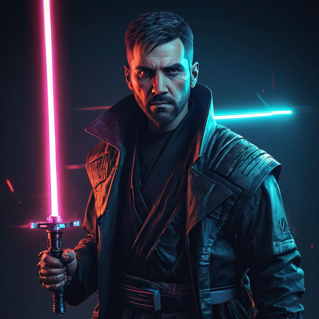 Cyberpunk Jedi Master with Neon Lightsaber
